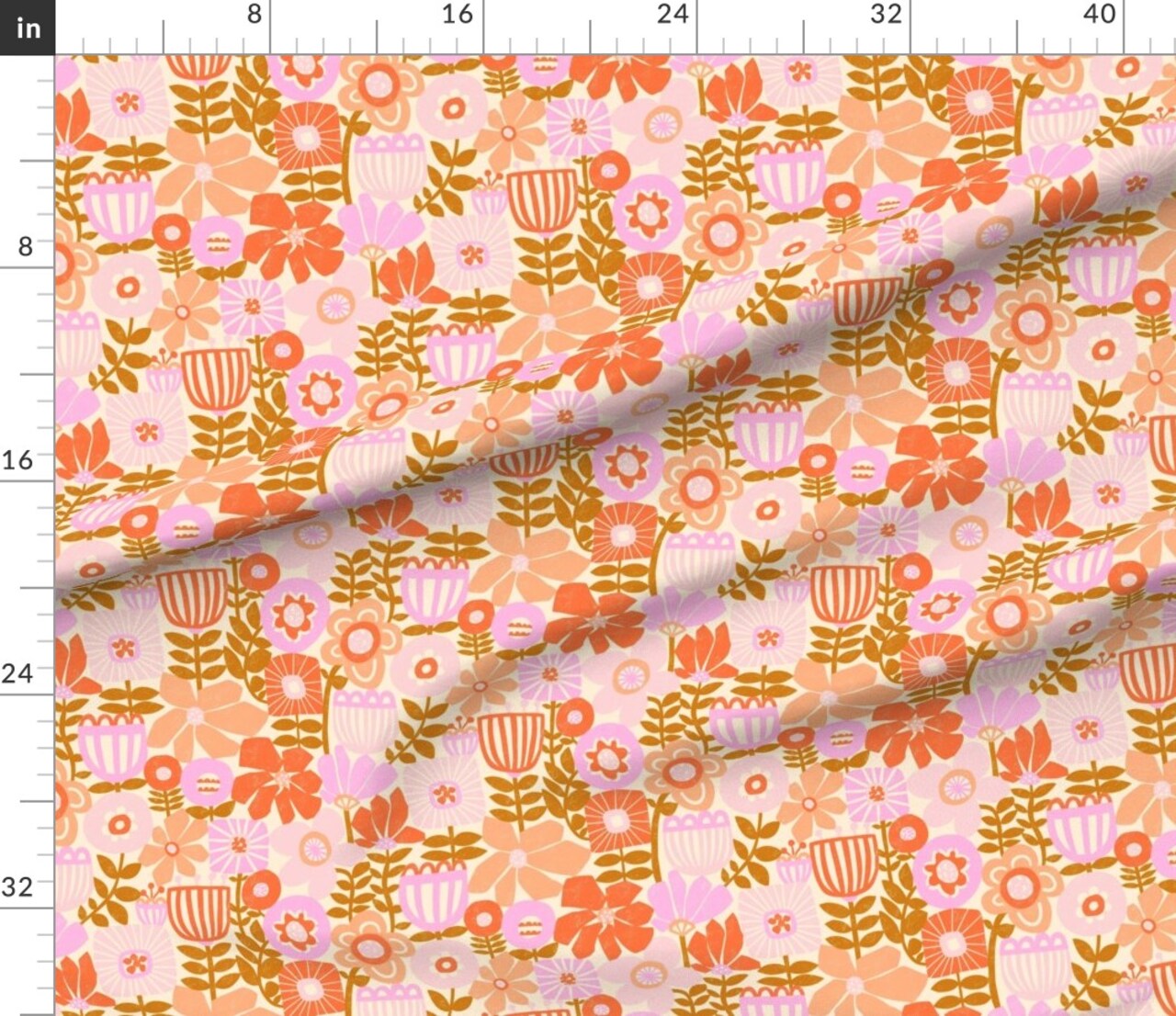 Paper Cut Collage Retro Pink Flowers Scandinavian Bold Custom Printed Fabric by Spoonflower Various Fabrics by the Yard or Fat Quarter
